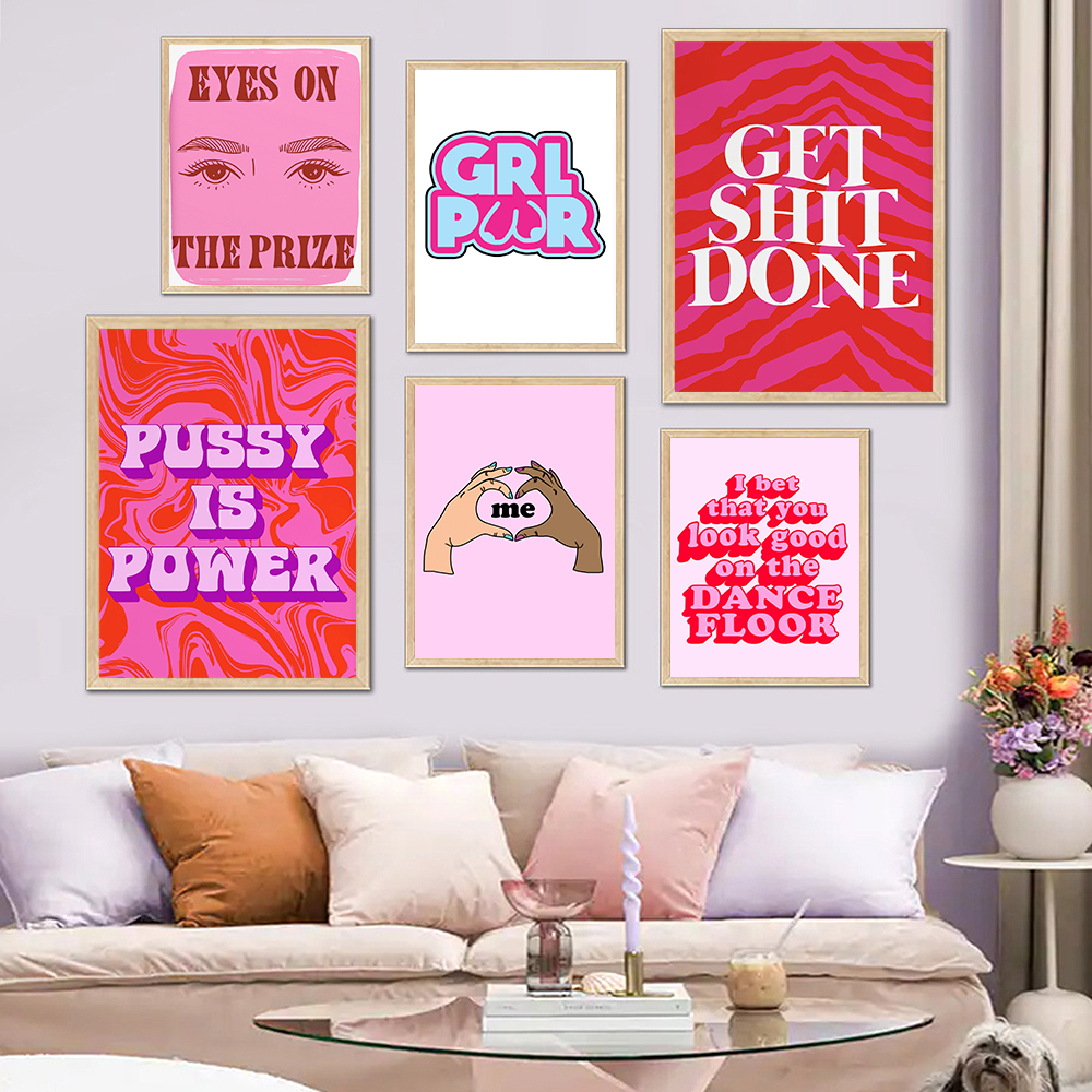 핑크 스타일 소녀 전원 가슴 벽 아트 캔버스 장식 인쇄 음모 전원 견적 추상 포스터 사진 현대 룸 벽화